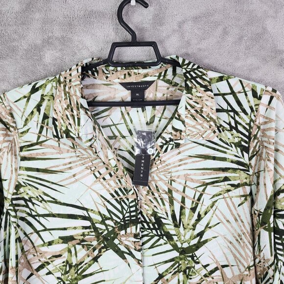 Womens Investments Tropical Leaf Print Blouse Shirt Button Up Roll Tab Sleeve XL - Picture 4 of 12